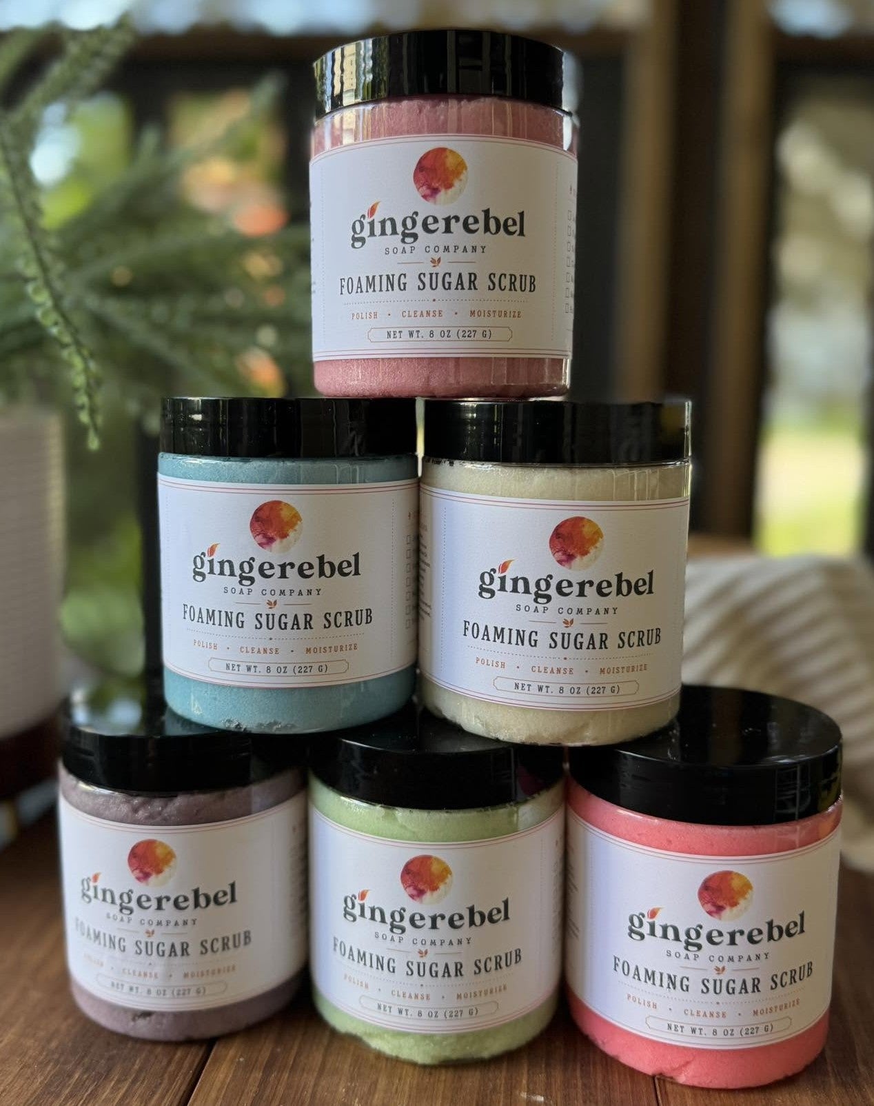 Stack of jars of sugar scrub