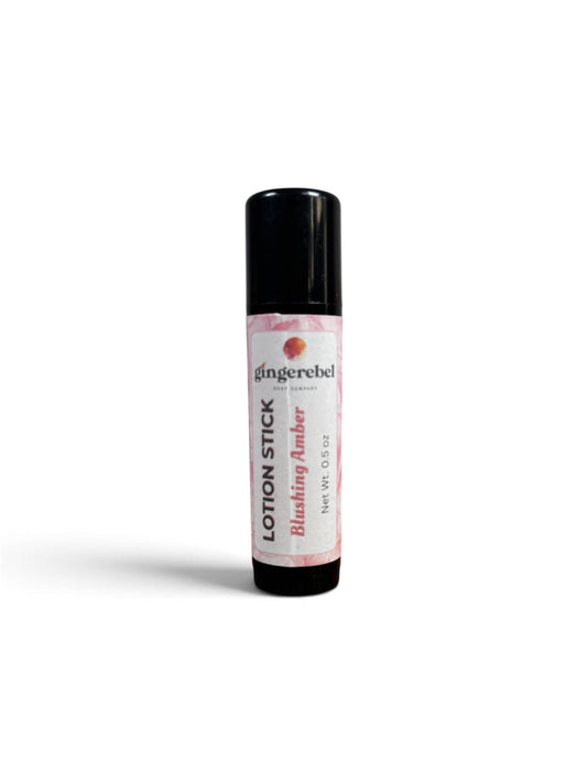 Blushing amber lotion stick on a white background. 