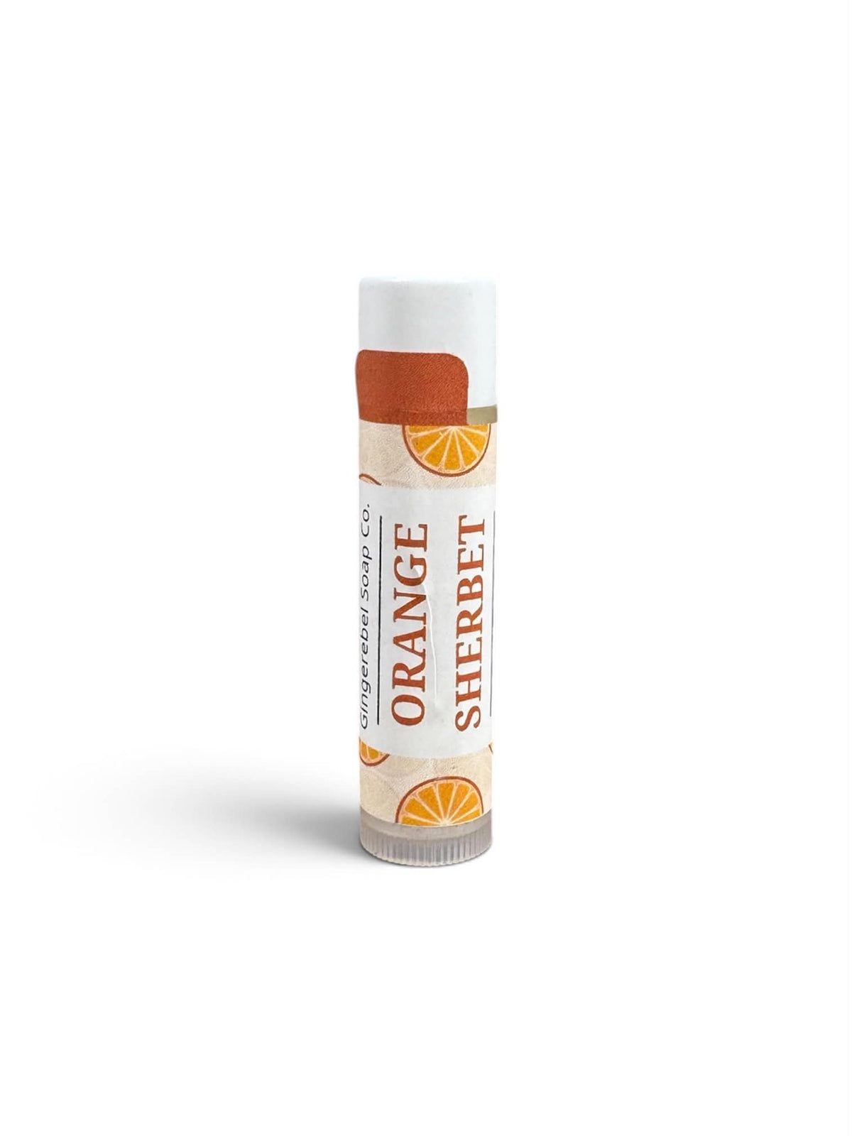 1 tube of orange sherbet lip balm on a white background. 