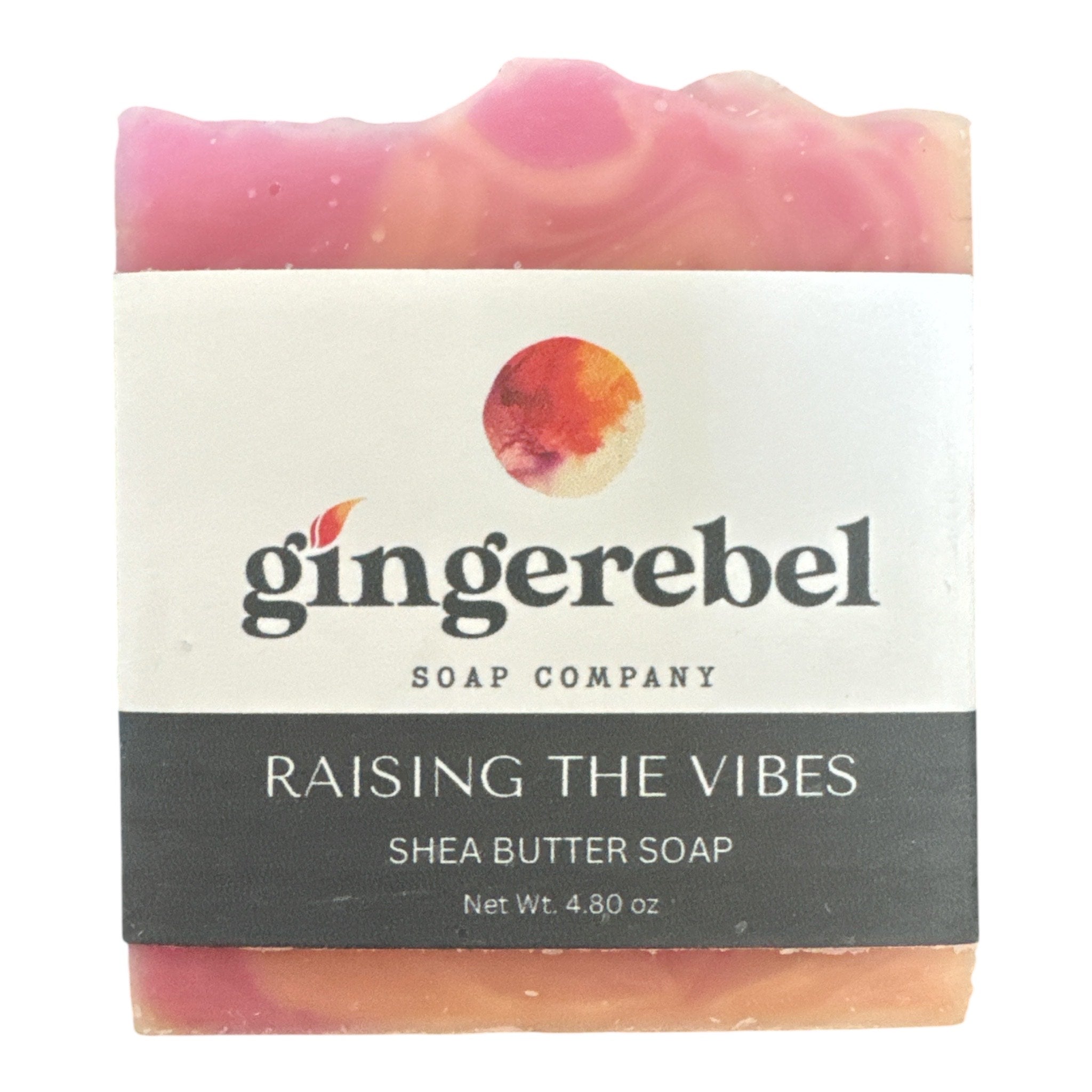Bar soap in scent Raising the vibes by gingerebel soap company on a white background. 