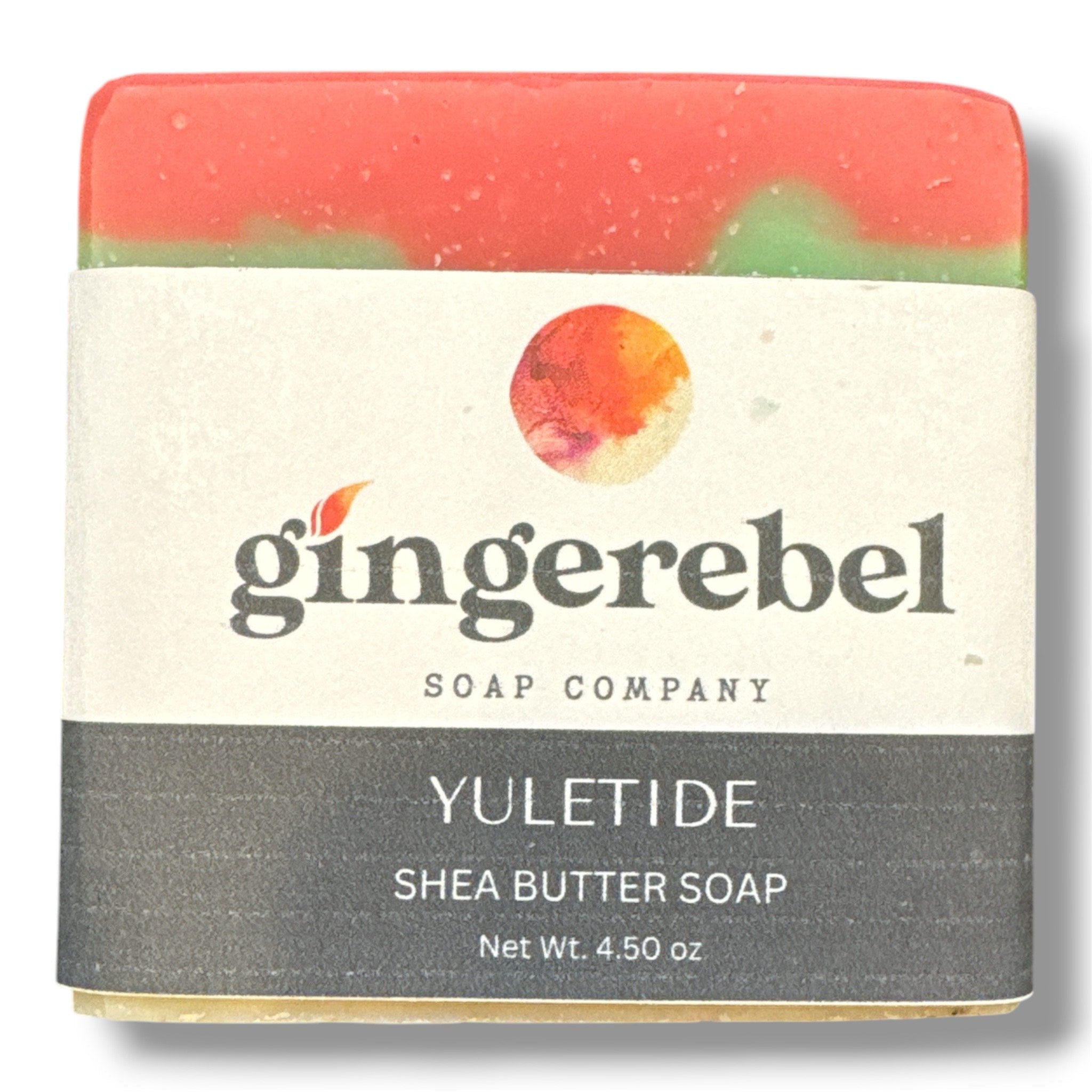 Yuletide bar soap, with gingerebel branding on a white background 