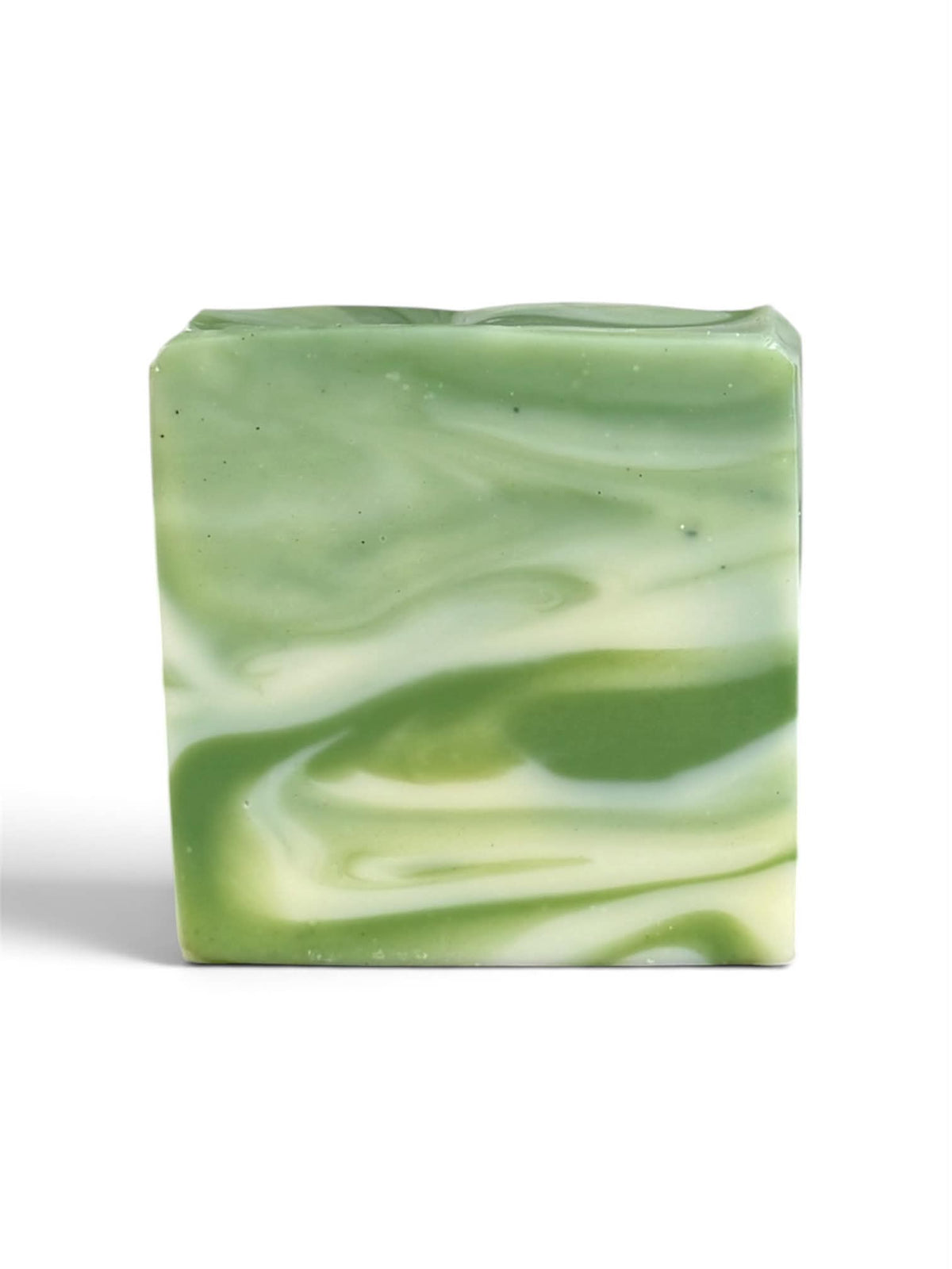 1 square soap with green and cream swirls. 