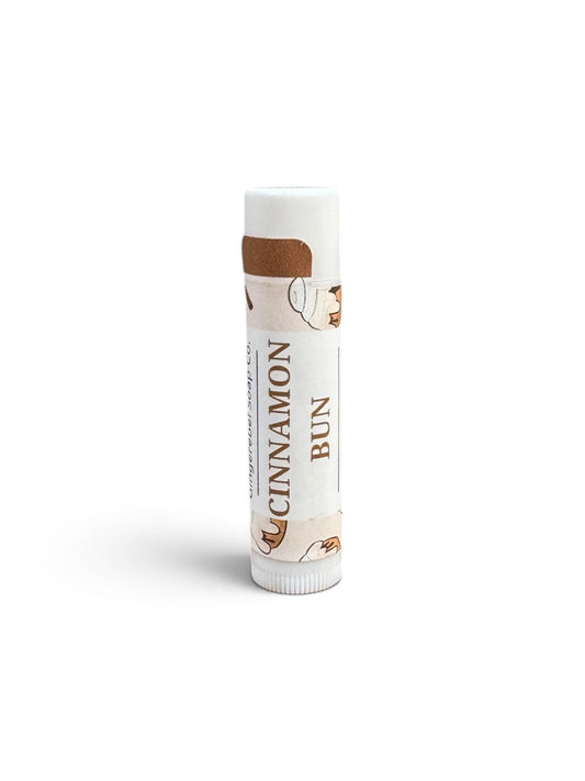 1 tube of cinnamon bun lip balm on a white background.