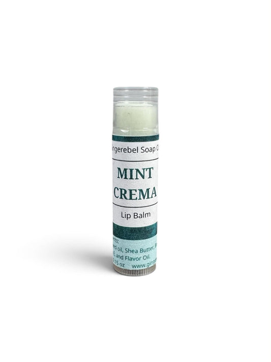 1 tube of mint crema lip balm on a white background. 